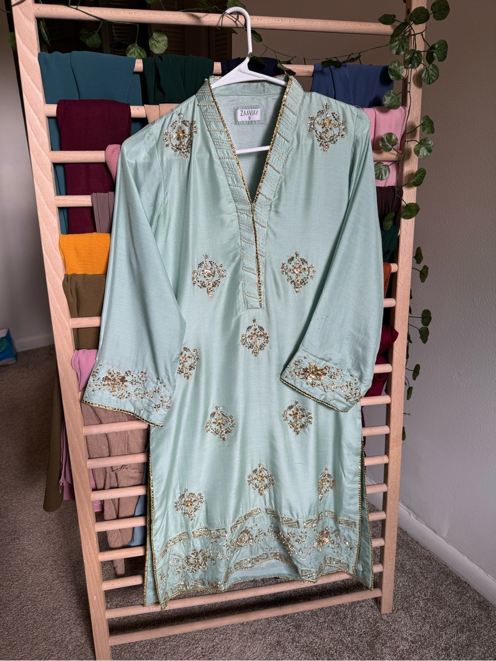 Raw Silk Formal Shirt Zaviyay Small Size Pakistani Embroidered Kurti